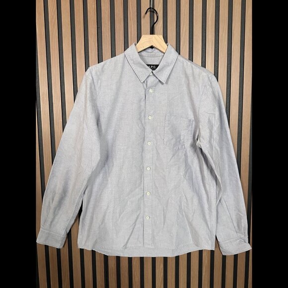 A.P.C. Shirt Small Mens Gray Blue Long Sleeve Pocket Button 100% Cotton - Picture 1 of 9